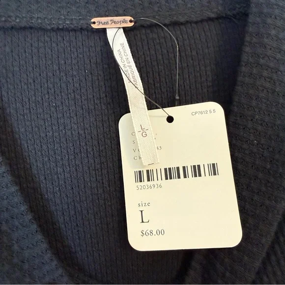 NWT! Free People Women’s Large Switch It Up Cuff Embroidered Thermal Top - Picture 4 of 7